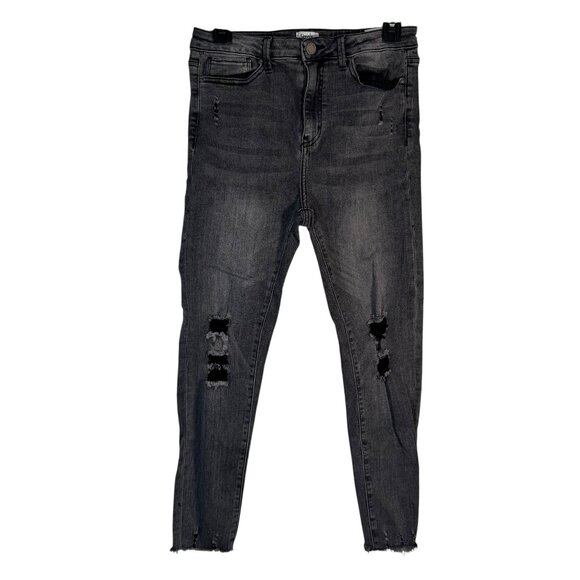 Simple Society Black Gray Acid Wash Distressed High Waisted Jeans Pants Sz 9/29 - Picture 1 of 9